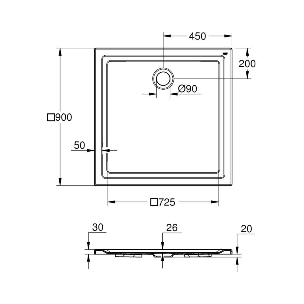 Grohe Universal Duschwanne aus Acryl, 900x900mm, Alpinweiß, 39301000