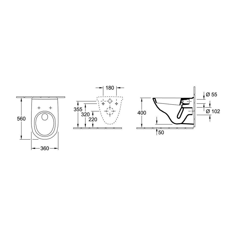 Villeroy & Boch Tiefspül-WC O.novo 360x560x350mm Oval wandhängend Abgang waagerecht Weiß Alpin