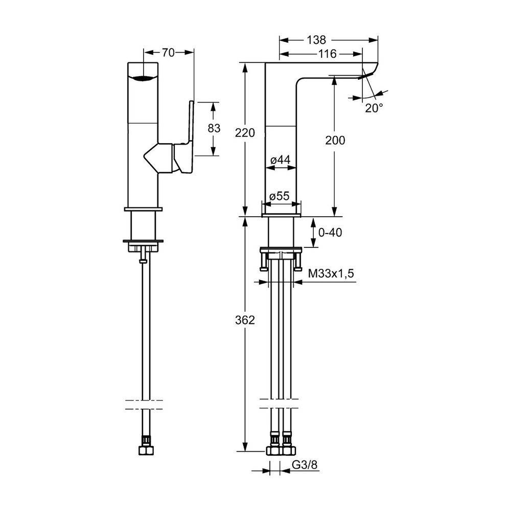 Hansa Ligna Einhebelmischer Waschtischbatterie 5535 Ausladung 116mm DN15 Chrom