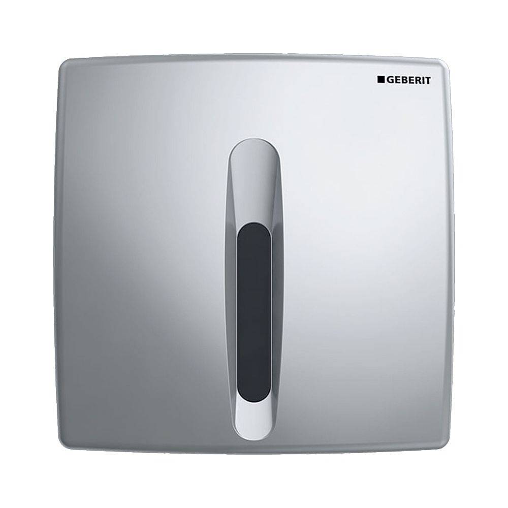 Geberit Urinalsteuerung mit elektron. Spülauslösung, Netzbetrieb, Abdeckplatte aus Kunststoff, Mattverchromt