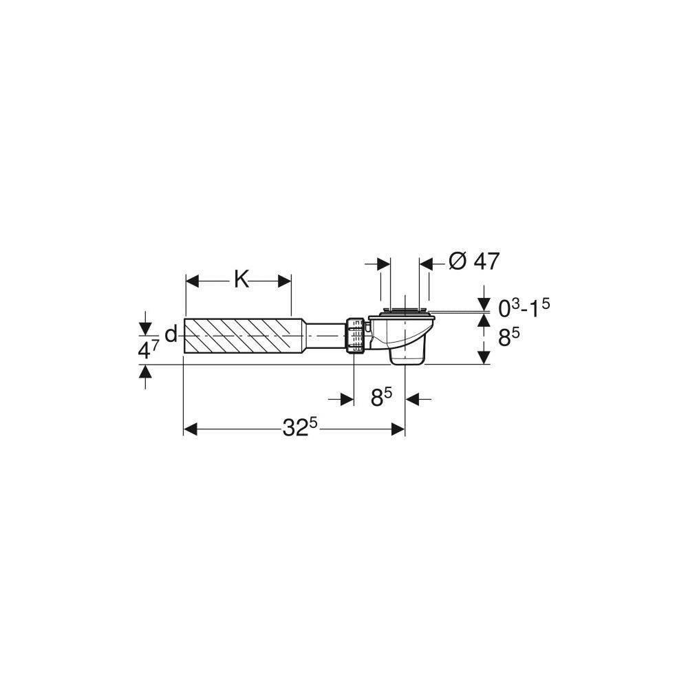 Geberit Duschwannenablauf, Ventilloch 52mm, Ablaufleistung 0,65l/s, Sperrwasserhöhe 50mm, 150698001