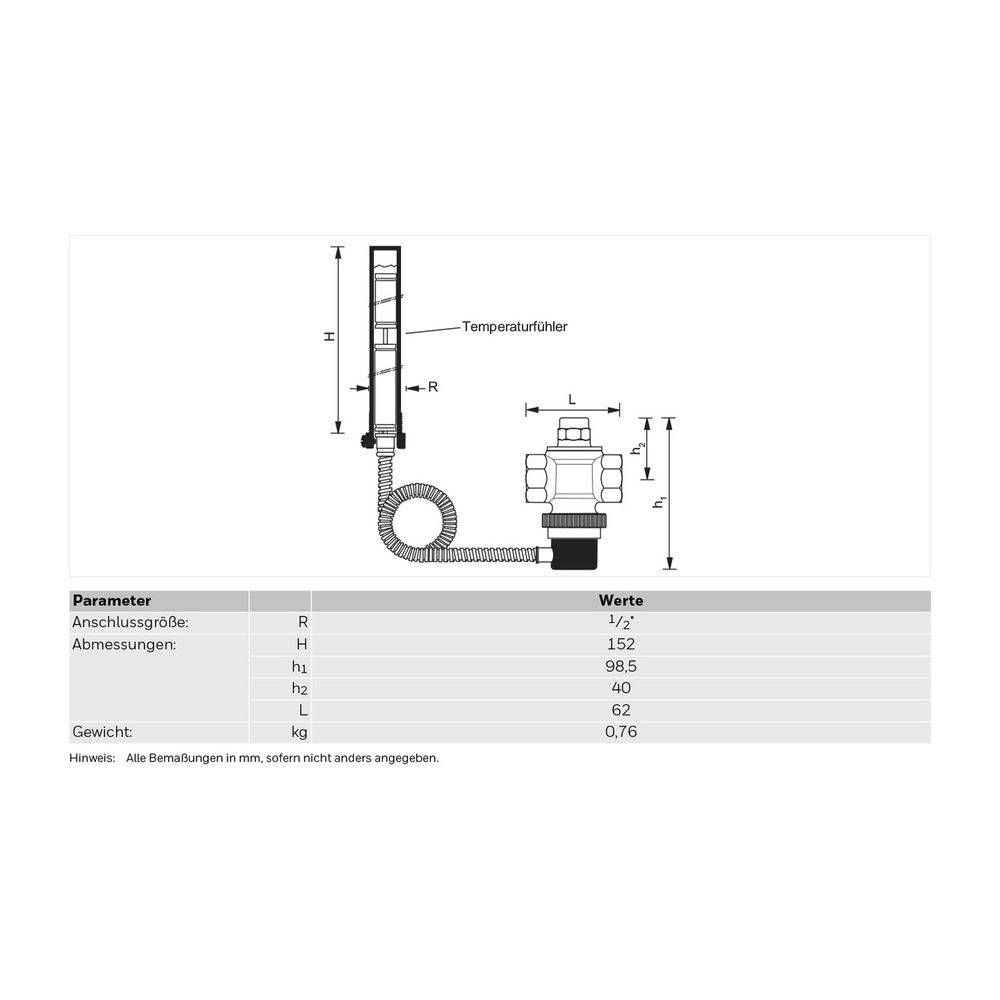 Resideo Thermische Ablaufsicherung TS131, Messing, 95 Grad C, 1300mm, 3/4", A