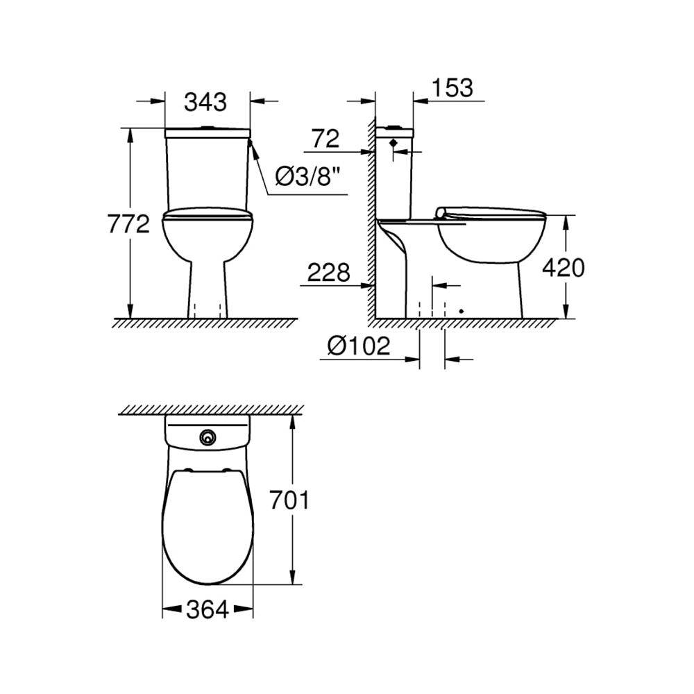 Grohe Stand-WC-Kombination Set Bau Keramik, mit Tiefspüler spülrandlos, Aufsatzspülkasten, aus Sanitärkeramik, Alpinweiß