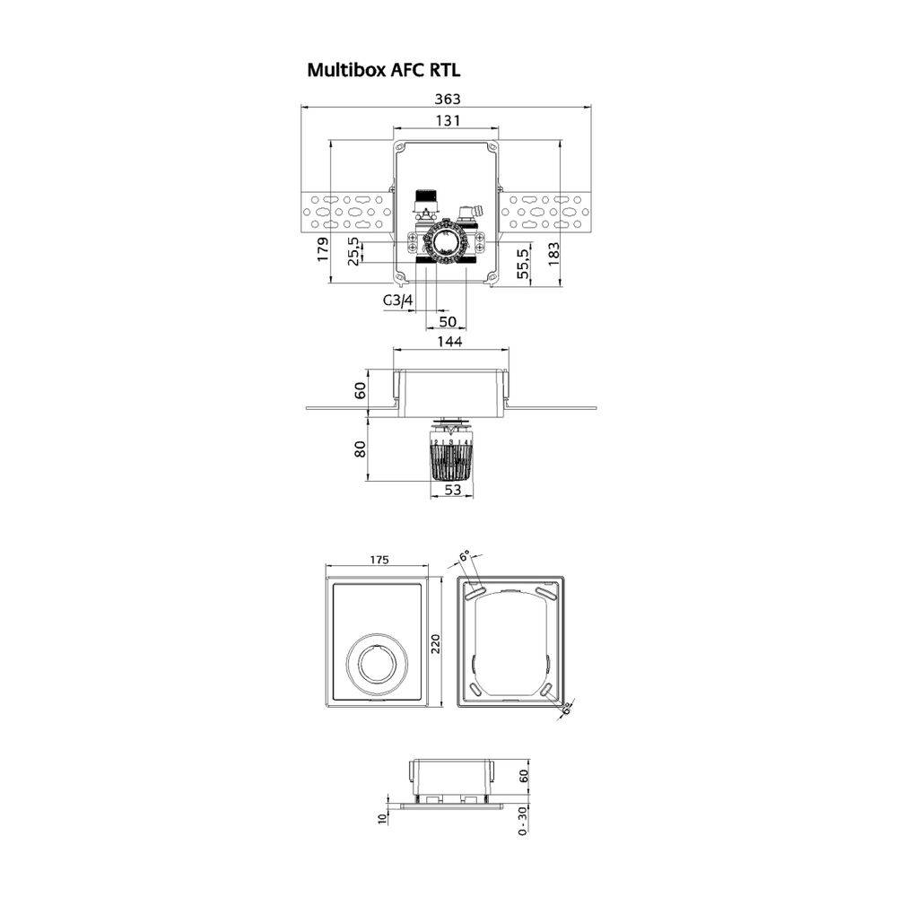 IMI Heimeier Unterputz-Kasten Multibox Eclipse RTL, mit Rücklauftemperaturbegrenzer, Einbautiefe 60mm, Anschluss G
