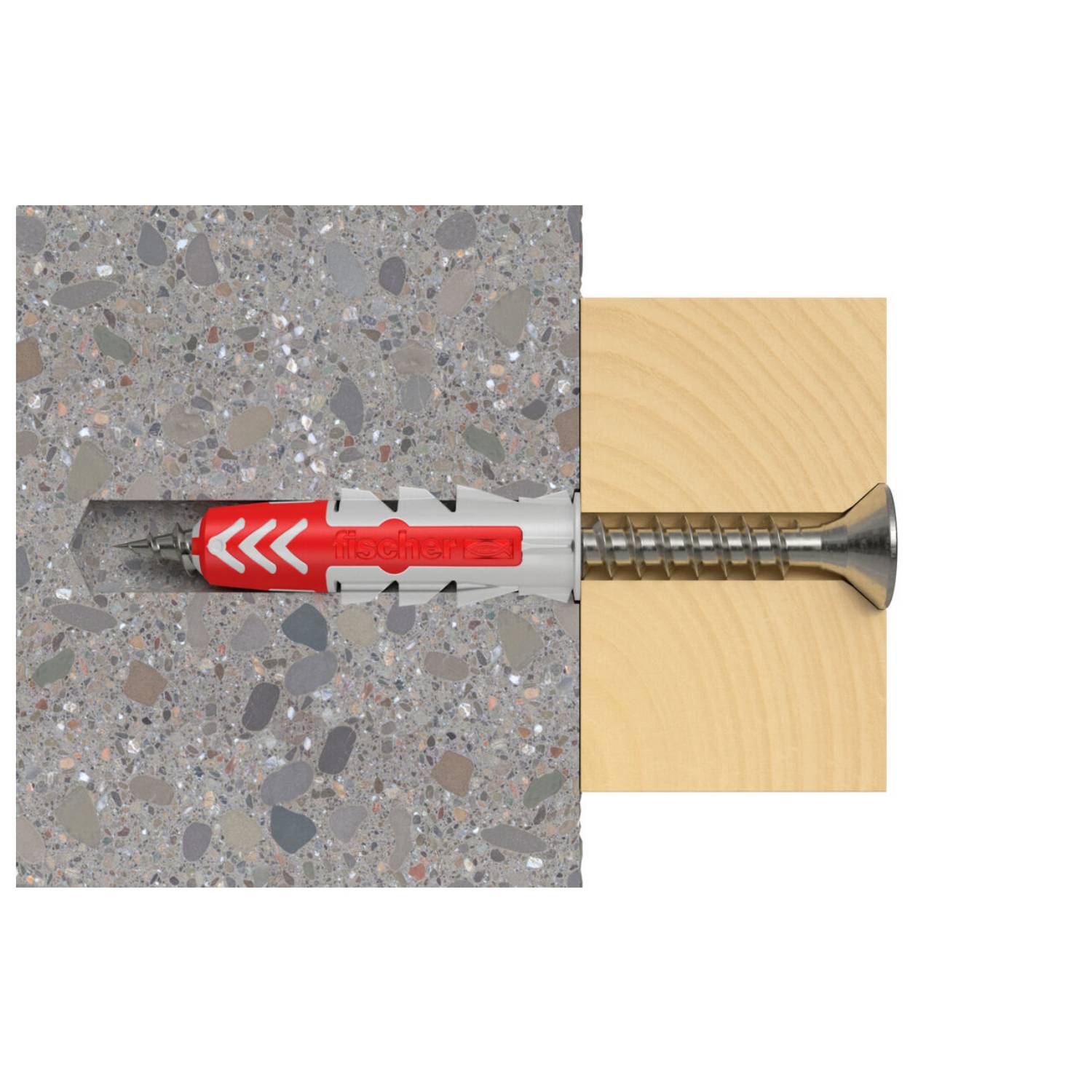 fischer DuoPower, Schrauben- & Dübelsatz, Mauerziegel, Beton, Gipsblock, Gipskarton, Nylon, Grau, Rot, 6 mm, 30 mm