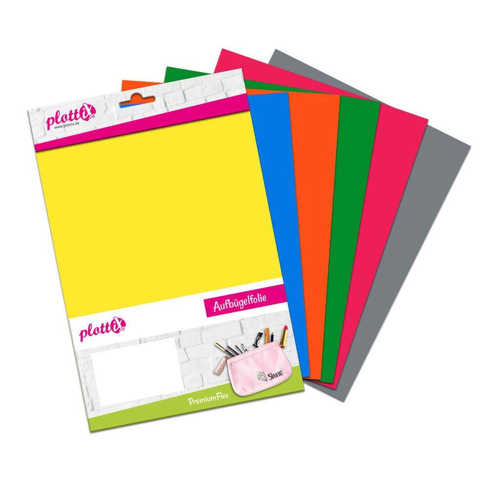 Plottix PremiumFlex Aufbügelfolie 6 St. farbsortiert Flex-Folie 20.0 x 30.0 cm 6