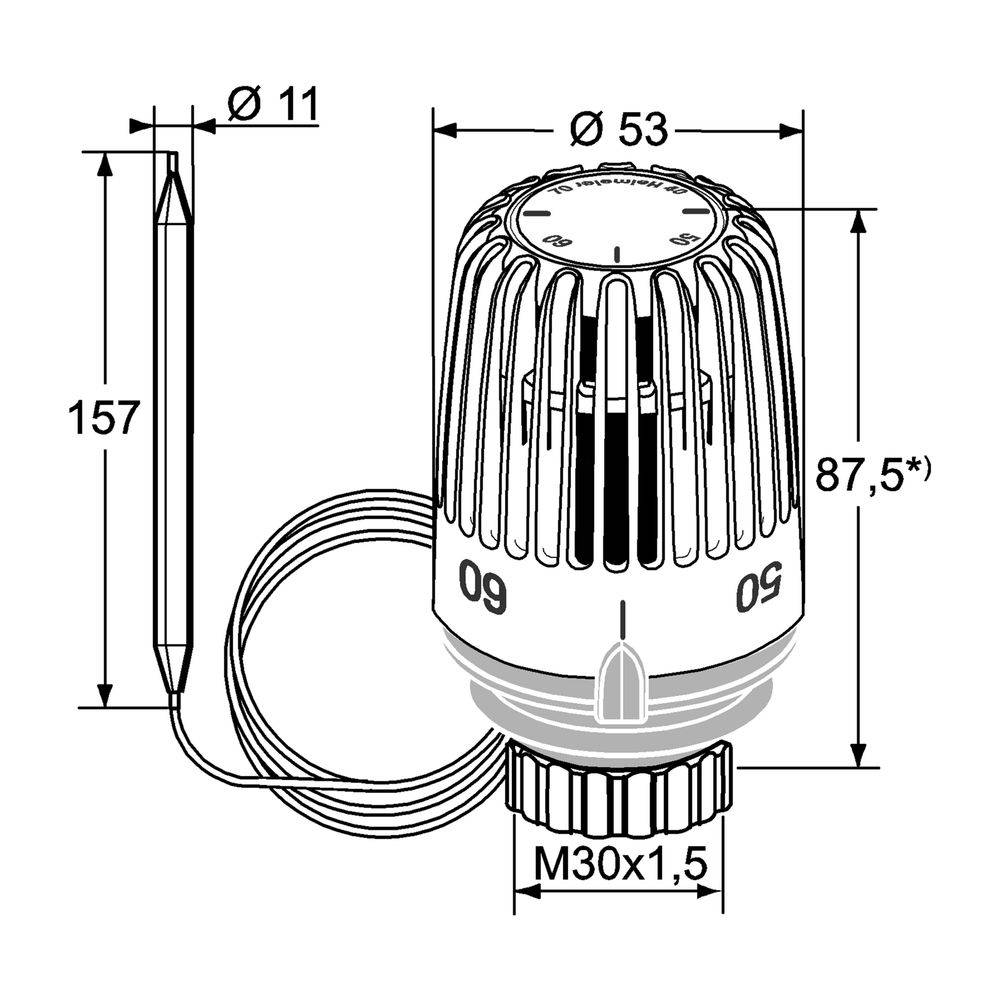 Heimeier Thermostat-Kopf K 40-70 GradC, Kapillarrohrlänge 2 m, weiß