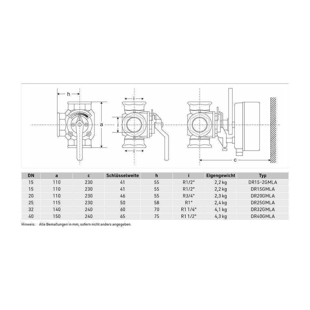 Resideo 3-Wege-Muffenmischer DR GG 20, PN 6, gerade DN 40, Grau