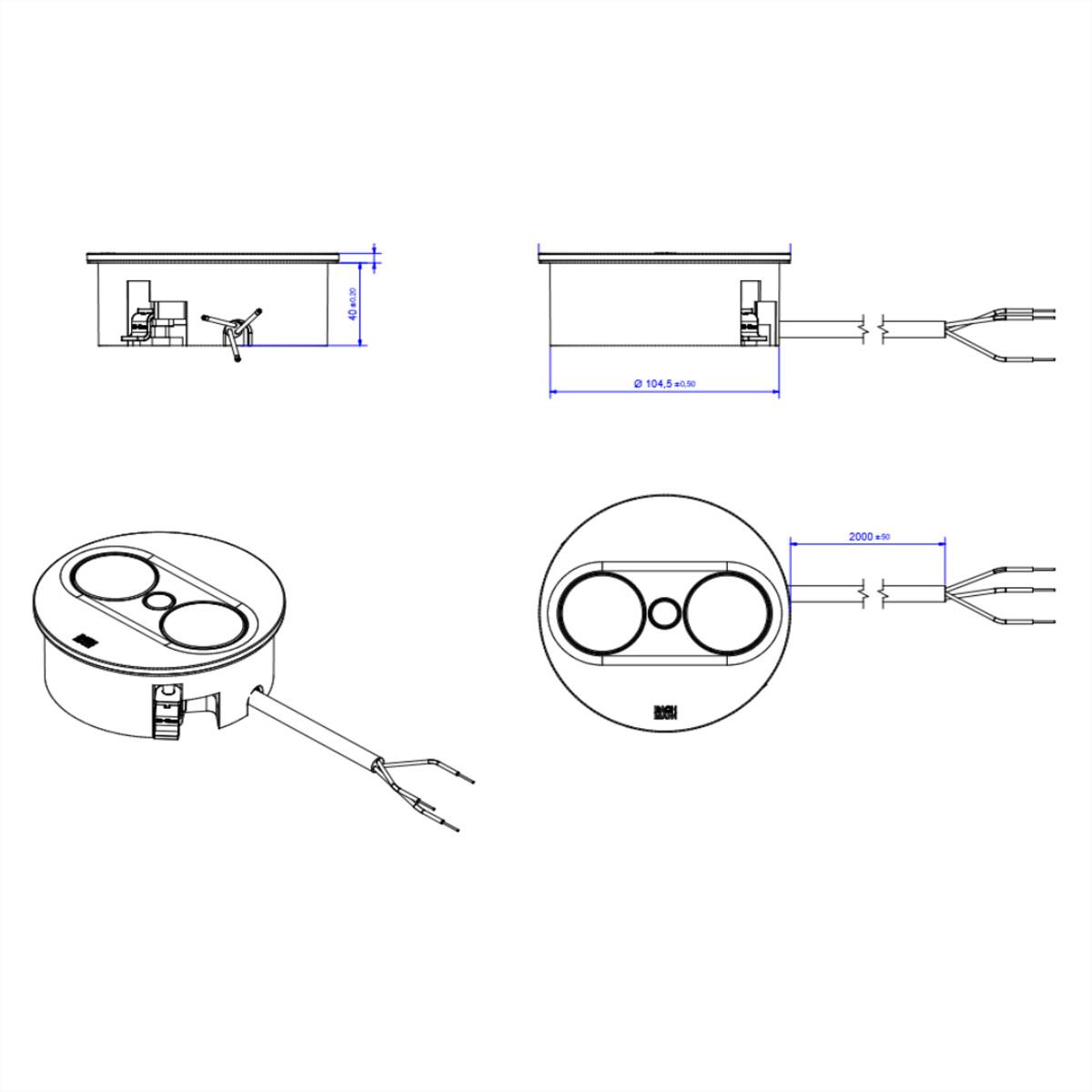 BACHMANN TWIST 2 1xUTE 1xUSB A/C 22W 2,0m AEH Edelstahl-Optik rund