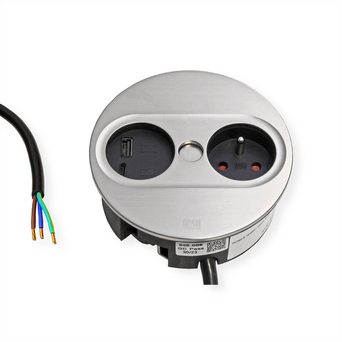 BACHMANN TWIST 2 1xUTE 1xUSB A/C 22W 2,0m AEH Edelstahl-Optik rund