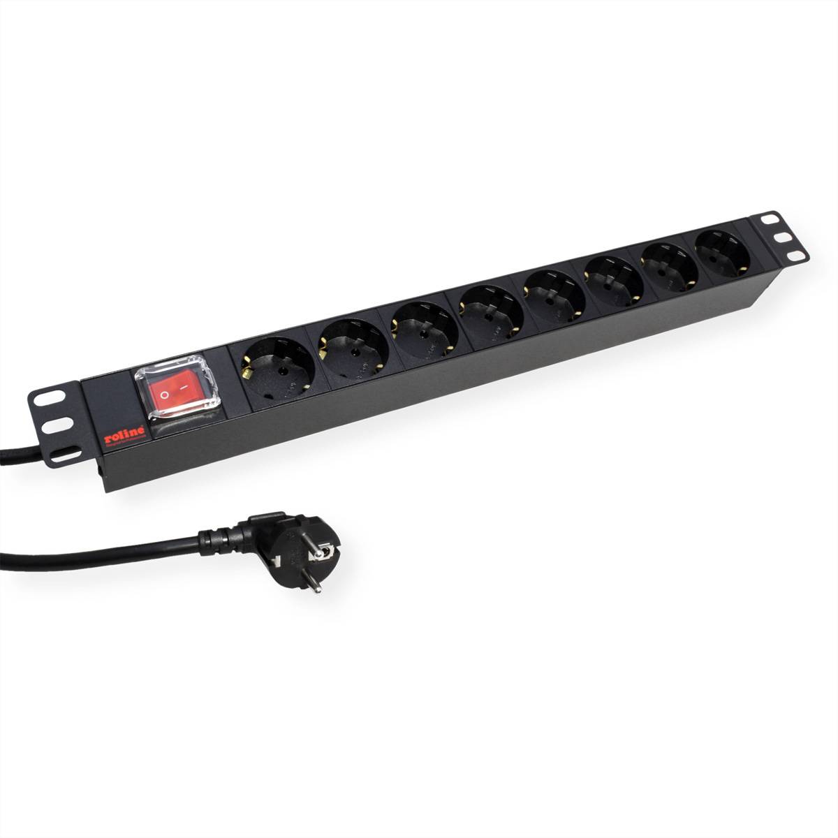 Roline 19-Zoll-Steckdosenleiste 8fach, mit Ein-/Aus-Schalter, schwarz, 2m