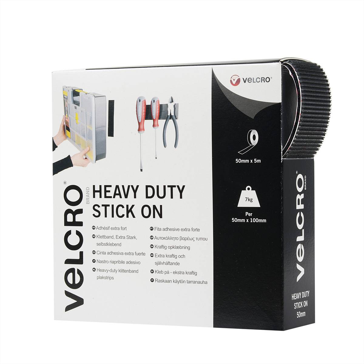 VELCRO® Klettband Extra Stark Selbstklebend, Haken & Flausch 50mm x 5m Schwarz