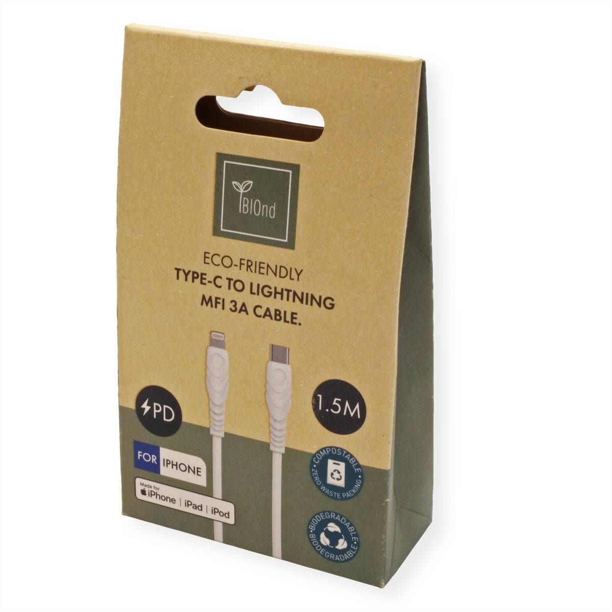 BIOnd BIO-12-TMF USB-C to 8PIN 3A Cable, 1,5m