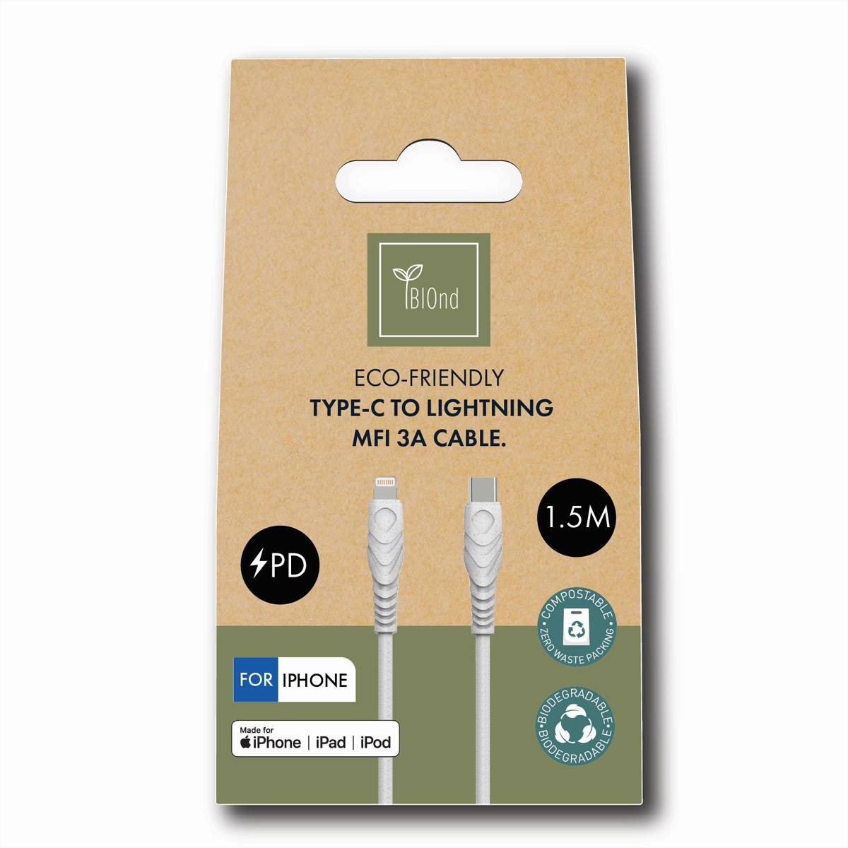 BIOnd BIO-12-TMF USB-C to 8PIN 3A Cable, 1,5m