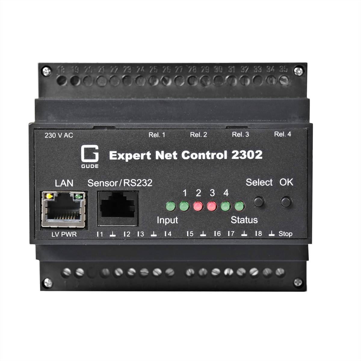 GUDE 2302-1 EPC NET 4x RelaisOut, 8x SignalIn, 1 Sensorport, Hutschiene (DIN Rail)