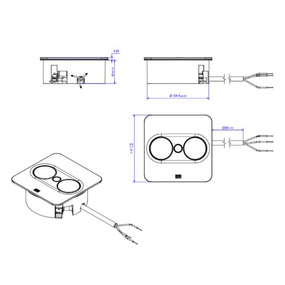 BACHMANN TWIST 2 1xCEE7/3 1xUSB A/C 22W 2,0m AEH RAL9005 30GE eckig