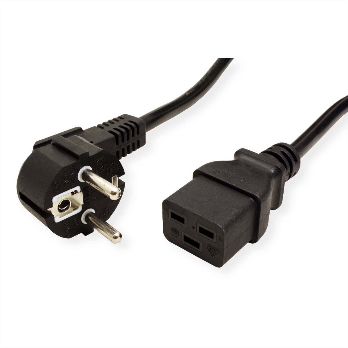 Value Netzkabel Schutzkontakt CEE7/7 - IEC320-C19, 16A, schwarz, 0,8m