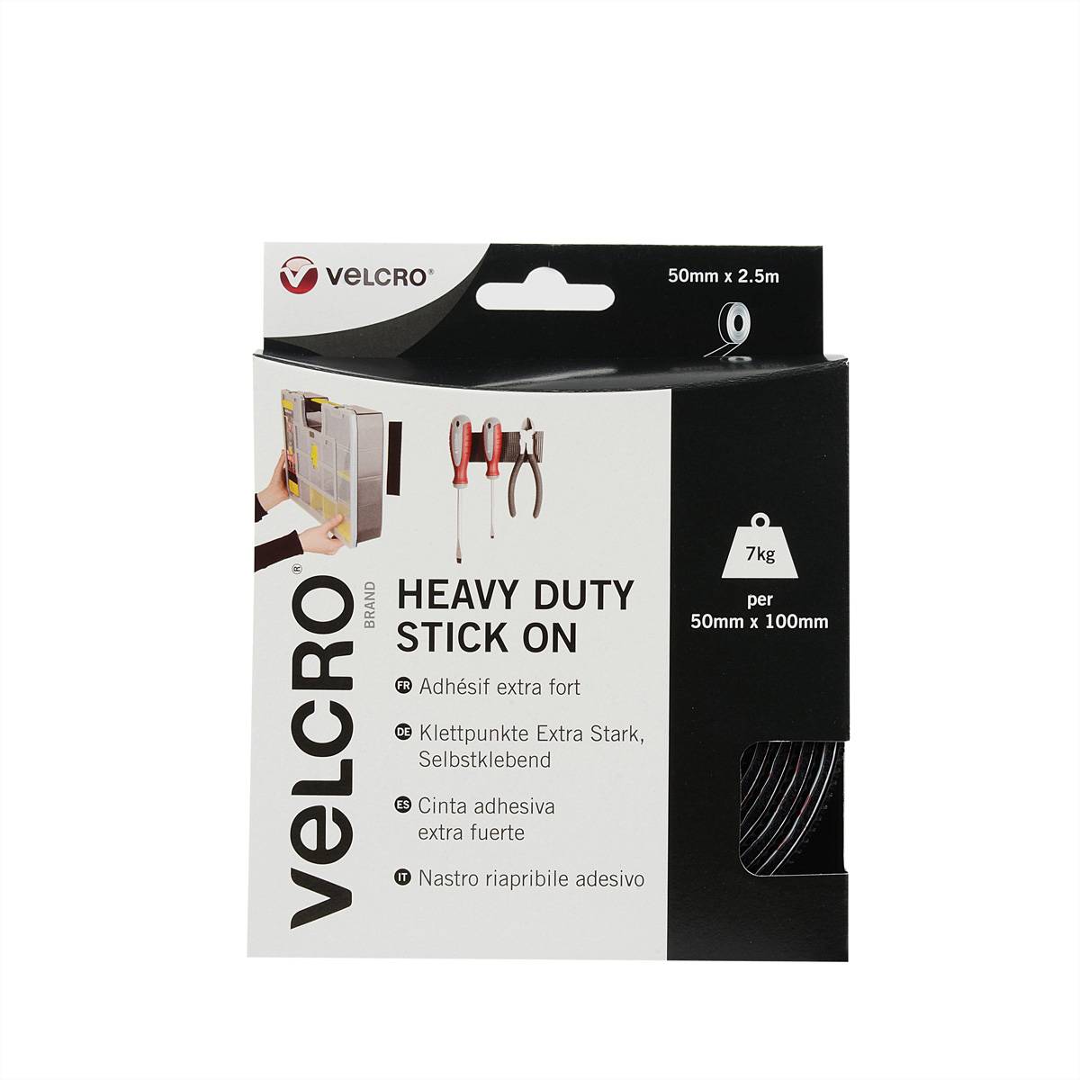 VELCRO® Klettband Extra Stark Selbstklebend, Haken & Flausch 50mm x 2.5m Schwarz