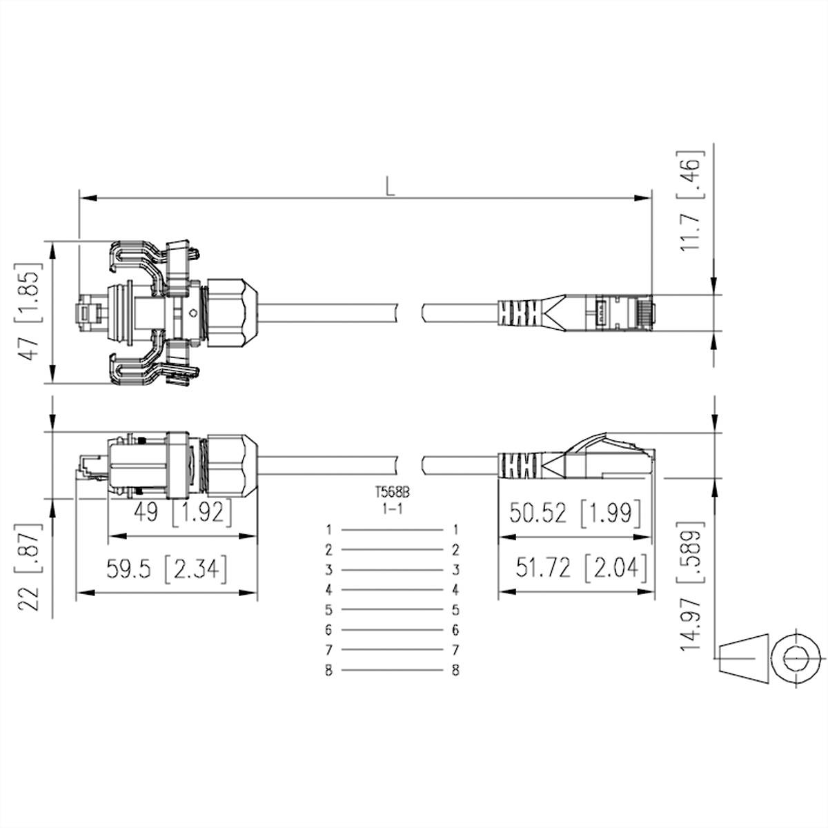 Metz Connect E-DAT Industry Patchkabel V6, IP67 - RJ45, 2m