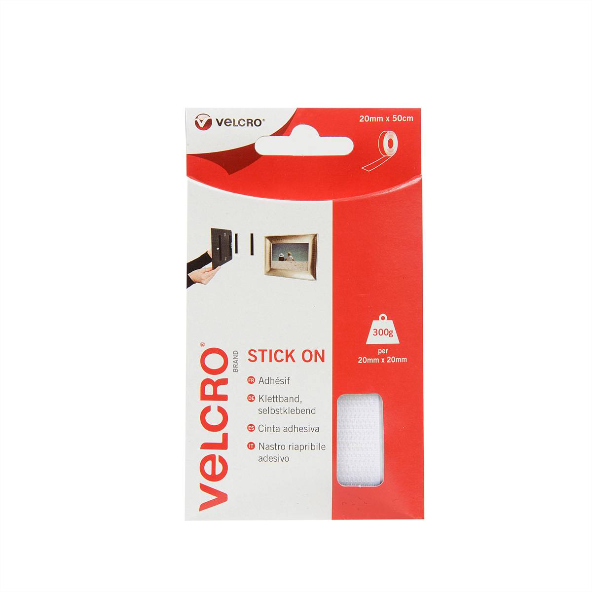 VELCRO® Klettband Selbstklebend, Haken & Flausch 20mm x 50cm Weiß