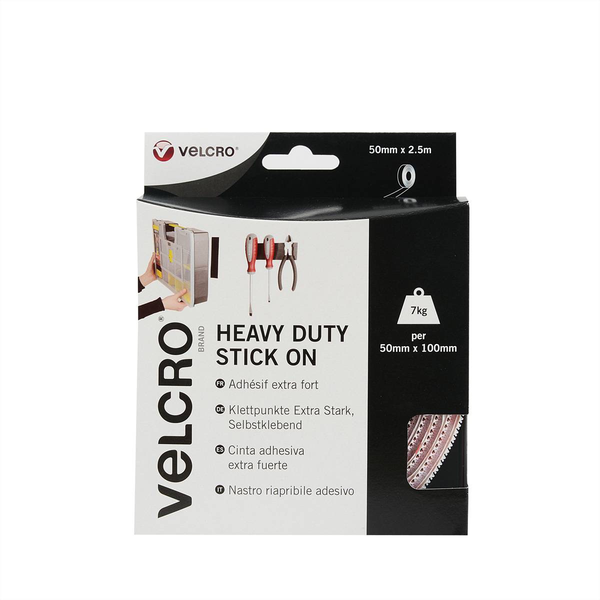 VELCRO® Klettband Extra Stark Selbstklebend, Haken & Flausch 50mm x 2.5m Weiß