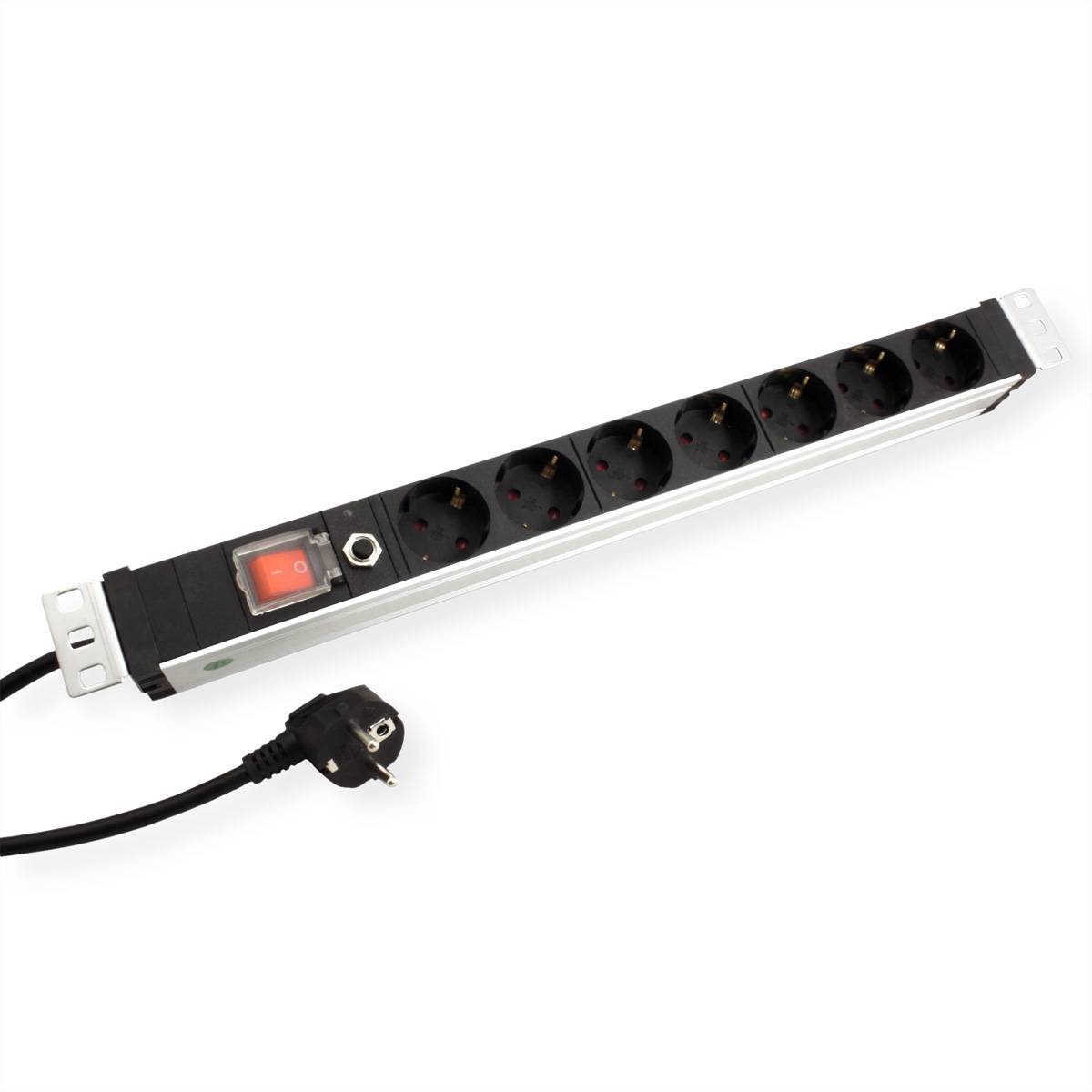 VALUE 19-Zoll-Steckdosenleiste 7fach mit Überlastschutz, 1 HE, Schutzkontakt-Stecker, 3 m