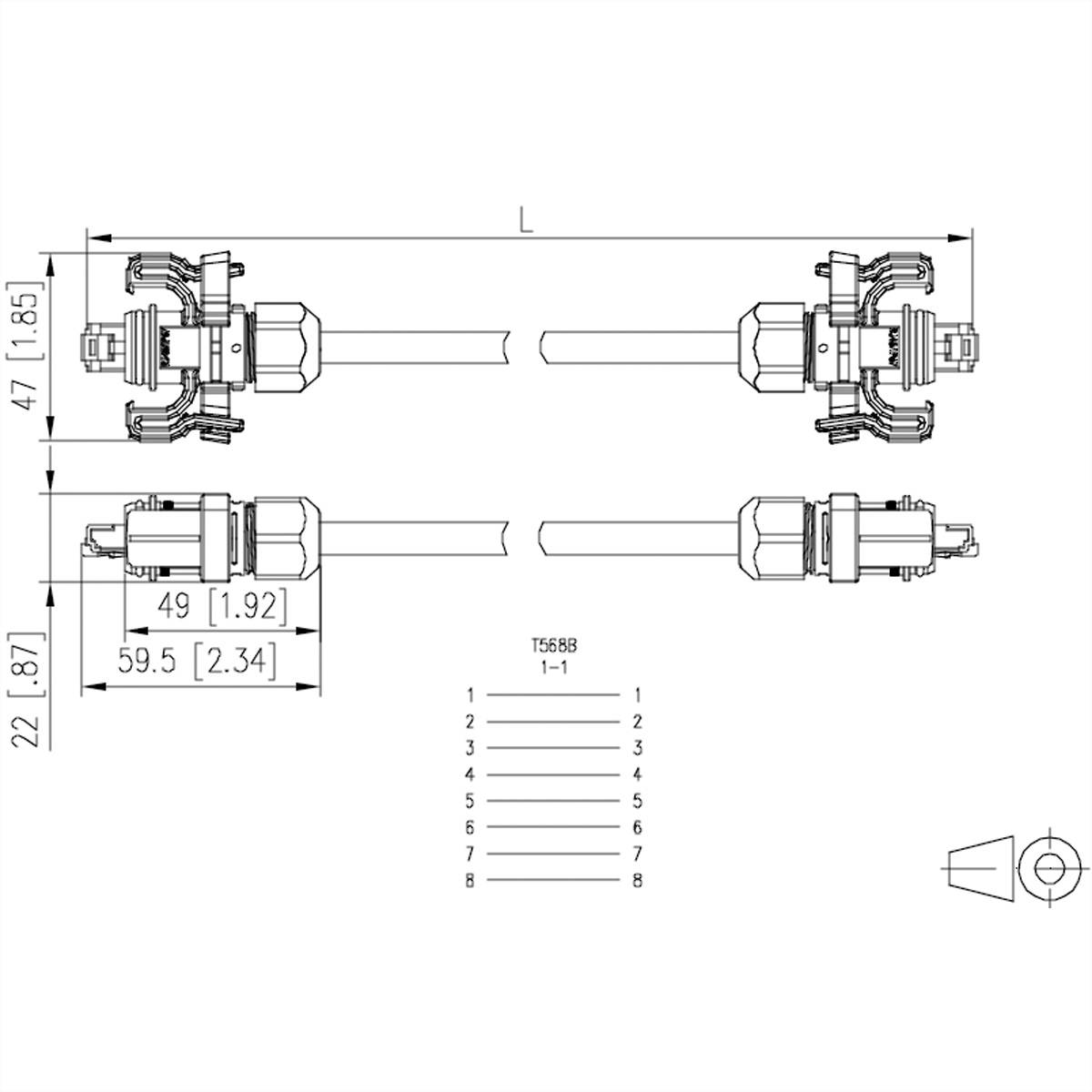 Metz Connect E-DAT Industry Patchkabel V6, IP67 - IP67, 15m