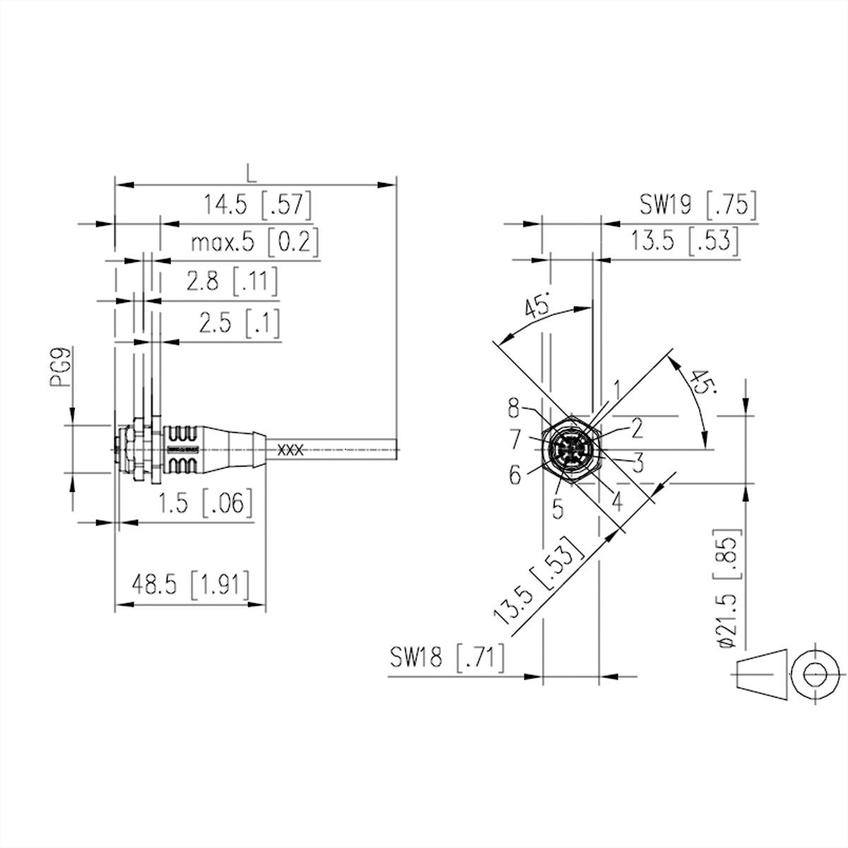 Metz Connect Anschlussleitung M12-Stecker ger./offen, 8polig, X-kodiert, PUR, 0,5m