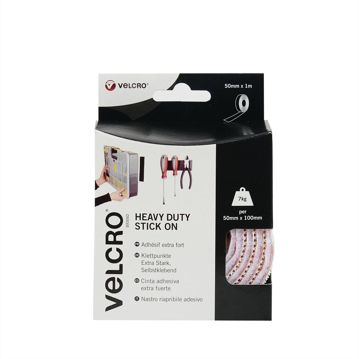 VELCRO® Klettband Extra Stark Selbstklebend, Haken & Flausch 50mm x 1m Weiß