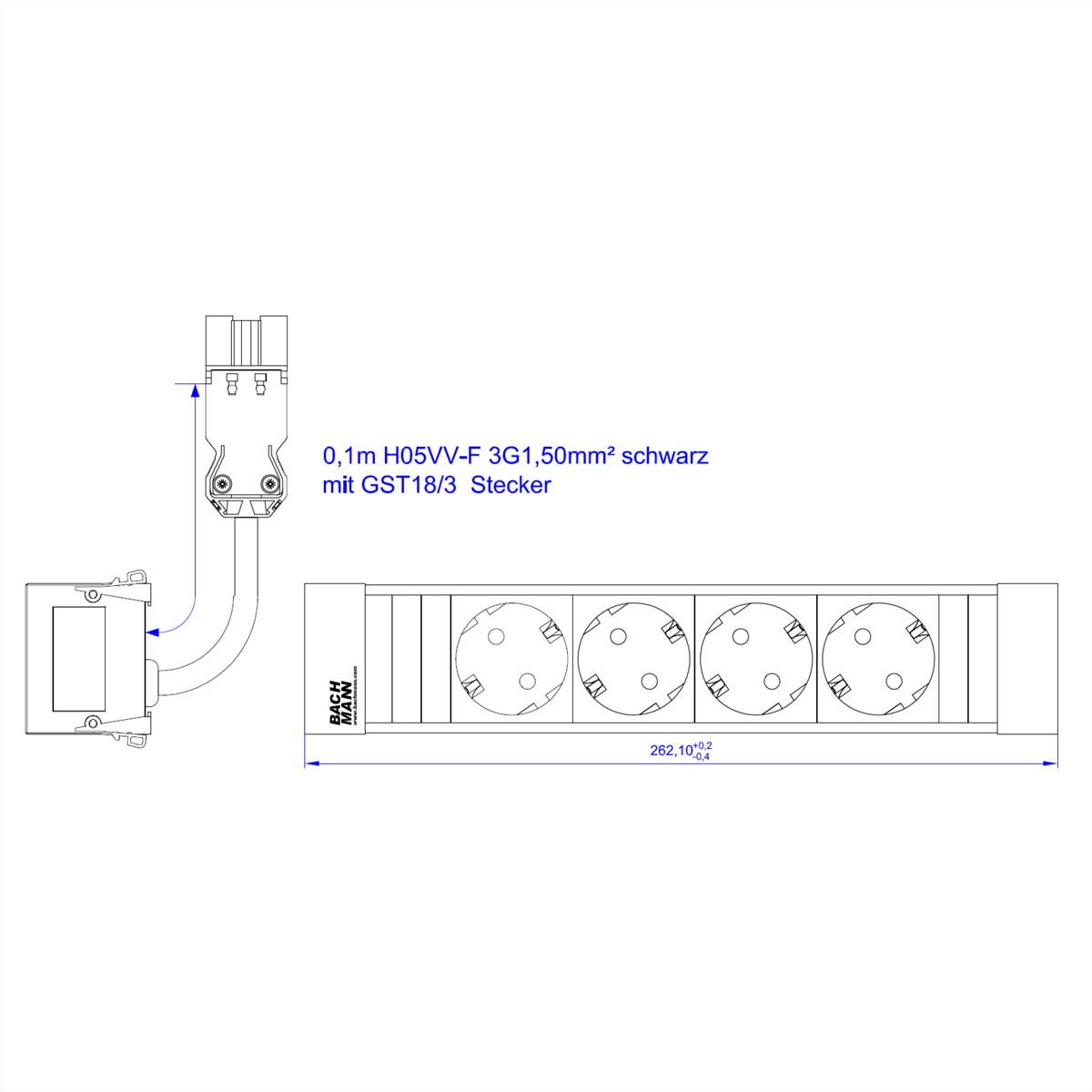 BACHMANN POWER FRAME 4xCEE7/3 ALU 0,20m 3G1,5mm² sw GST18