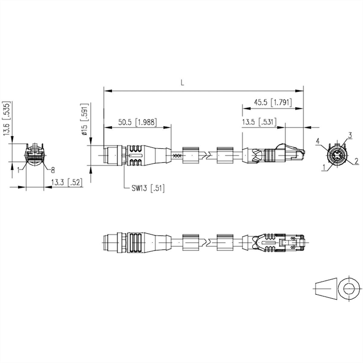 Metz Connect Verbindungsleitung M12 ST-RJ45 ST, 4-polig D-kodiert RJ45, 10m