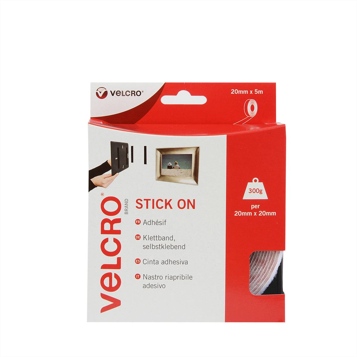 VELCRO® Klettband Selbstklebend, Haken & Flausch 20mm x 5m Weiß