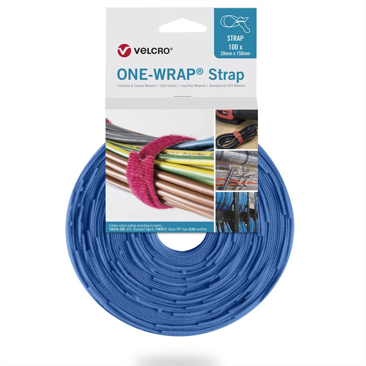 VELCRO® One Wrap® Strap 20mm x 150mm, 100 Stück, blau