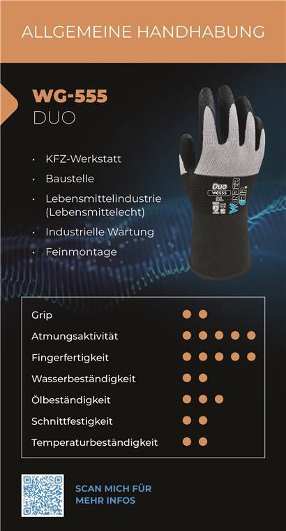 Wonder Grip WG-555 Arbeitshandschuhe Duo schwarz,grau M/8 (Bulk)