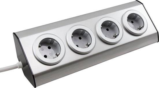Steckdosenblock McPower "Premium" Aufbau, Edelstahl, 4-fach Schutzkontakt