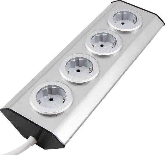 Steckdosenblock McPower "Premium" Aufbau, Edelstahl, 4-fach Schutzkontakt