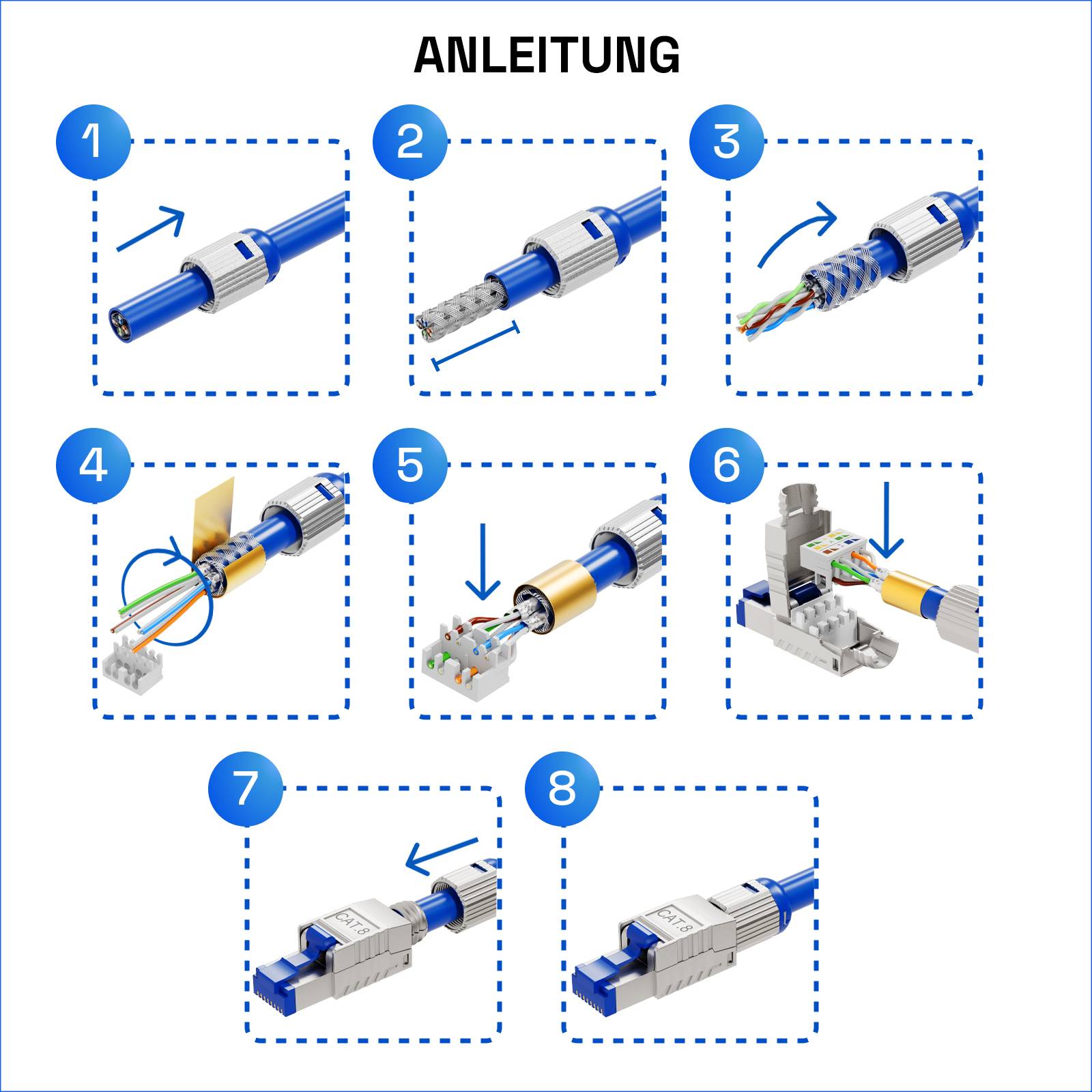 hb-digital 32x RJ45 Netzwerkstecker CAT 8 LAN Stecker PoE vergoldete Kontakte