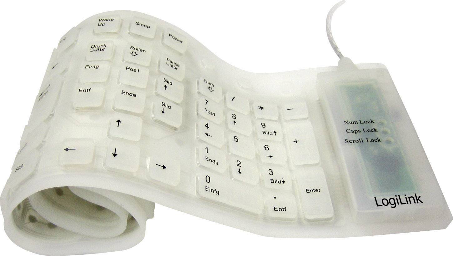 LogiLink ID0018 USB Tastatur Deutsch, QWERTZ Weiß Spritzwassergeschützt, Staubgeschützt, Flexibel