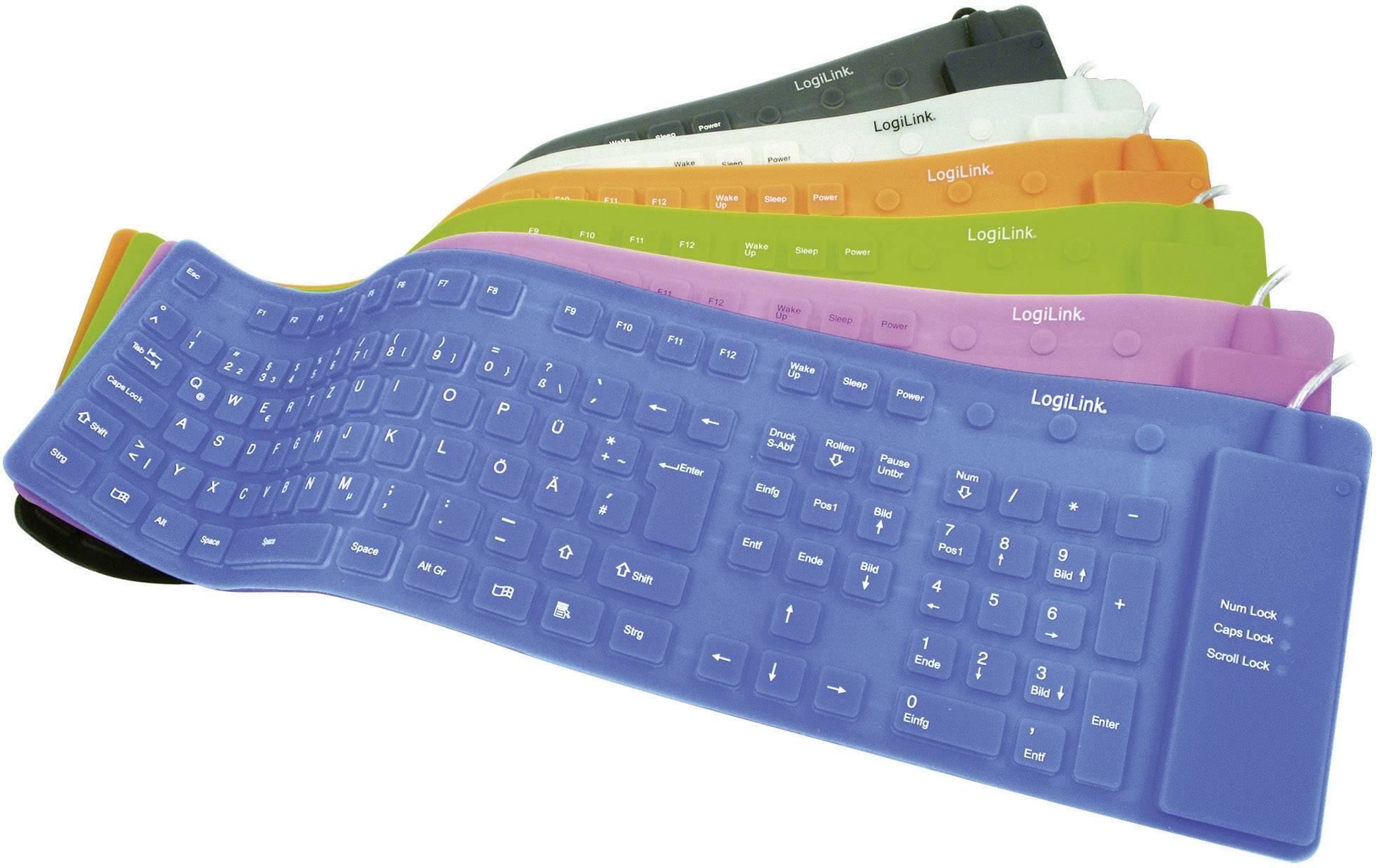 LogiLink ID0019 USB Tastatur Deutsch, QWERTZ Schwarz Spritzwassergeschützt, Staubgeschützt, Flexibel