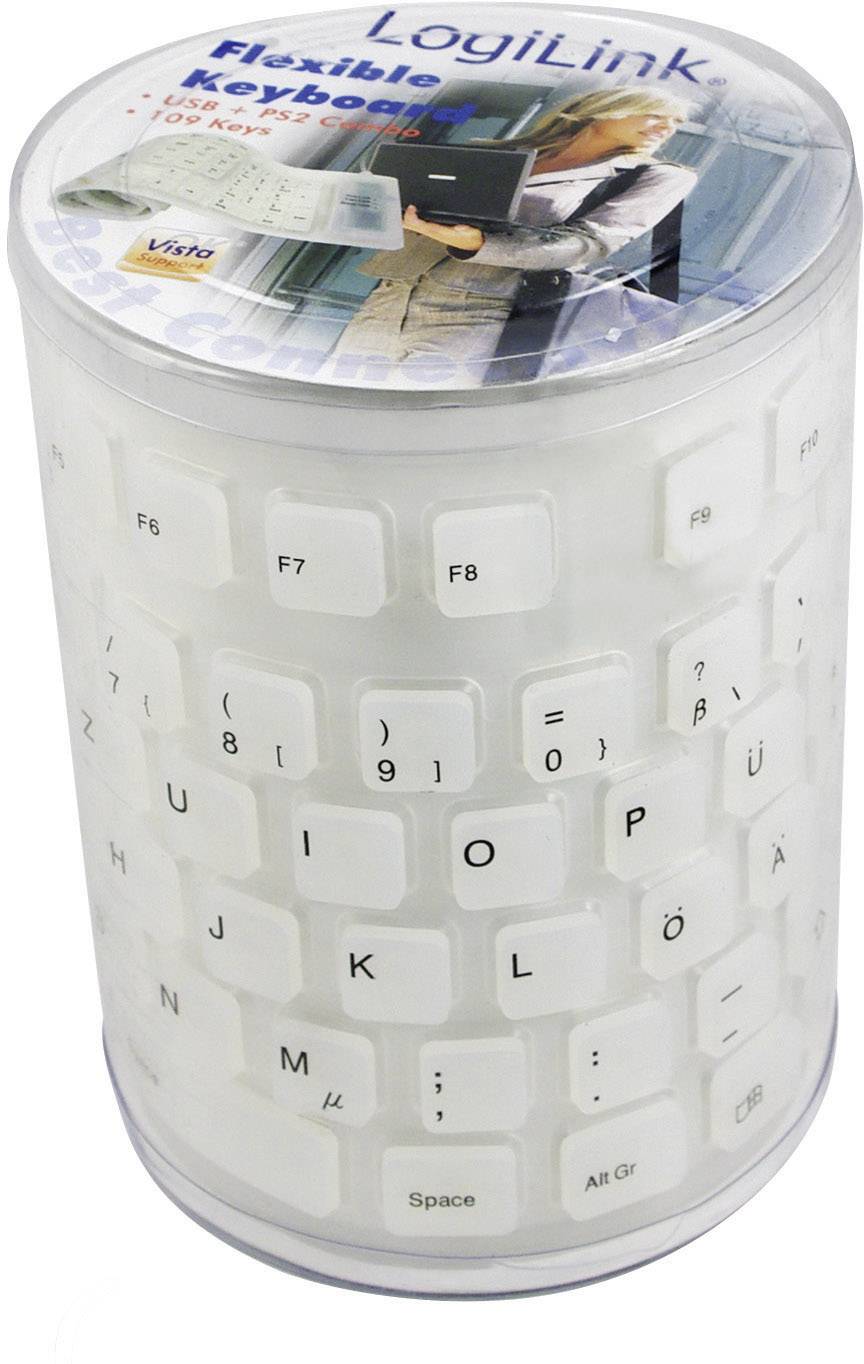 LogiLink ID0018 USB Tastatur Deutsch, QWERTZ, Windows® Weiß Spritzwassergeschützt, Staubgeschützt, Flexibel