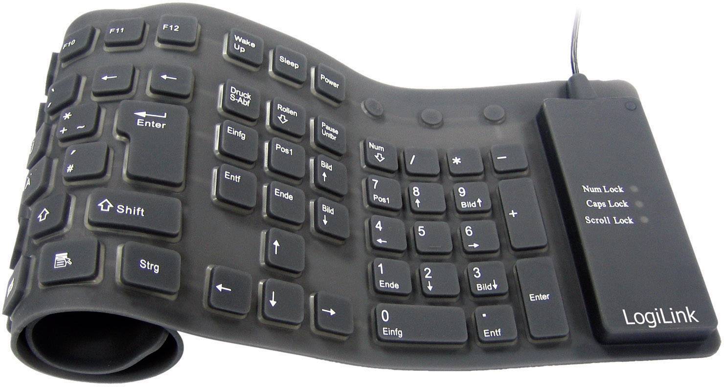 LogiLink ID0019A USB Tastatur Deutsch, QWERTZ Schwarz Faltbar, Spritzwassergeschützt, Staubgeschützt