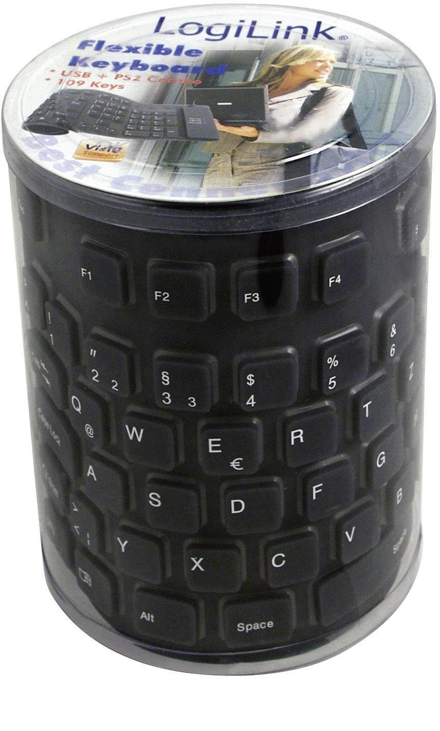 LogiLink ID0019A USB Tastatur Deutsch, QWERTZ Schwarz Faltbar, Spritzwassergeschützt, Staubgeschützt