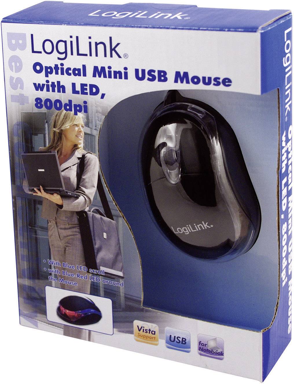 LogiLink Mini Mouse Maus USB Optisch Schwarz 3 Tasten 800 dpi Beleuchtet