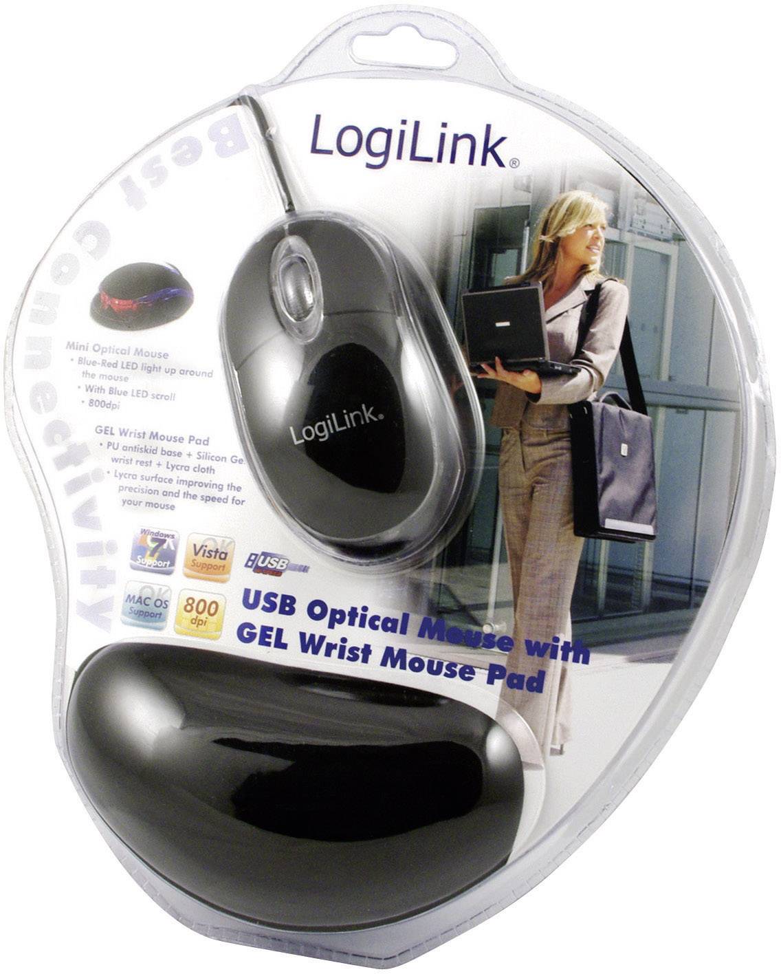 LogiLink Mini Mouse + Gel pad USB Maus Optisch Beleuchtet Schwarz
