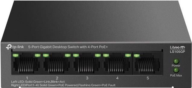 TP-LINK LiteWave LS105GP V1 - Switch - 4 x 10/100/1000 (PoE+)+ 1 x 10/100/1000 -