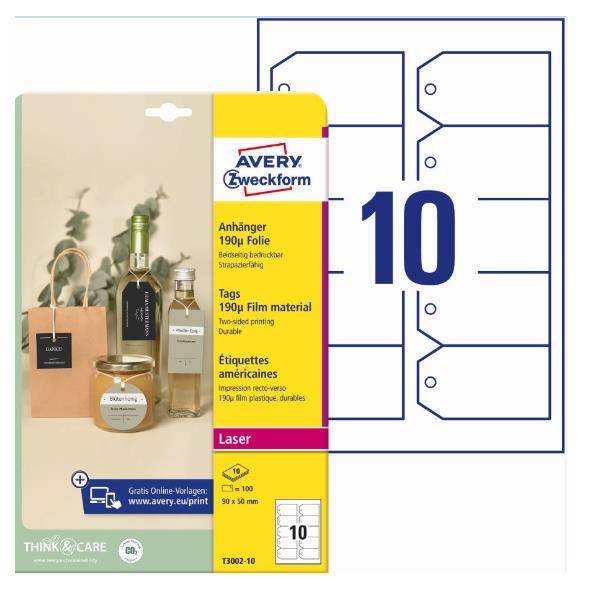 AVERY ZWECKFORM - Anhänger Folie matt 90 x 50 mm weiß 72000214