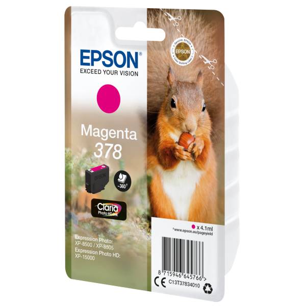 Epson Squirrel Singlepack Magenta 378 Claria Photo HD Ink, Standardertrag, Magenta, Tinte auf Pigmentbasis, 4,1 ml, 1