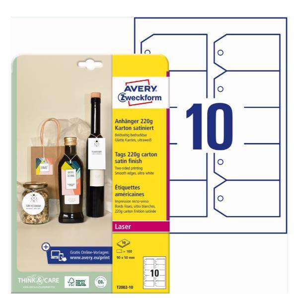 AVERY Zweckform Anhänger, Karton, 220 g/qm, 90 x 50 mm, weiß (72000213)