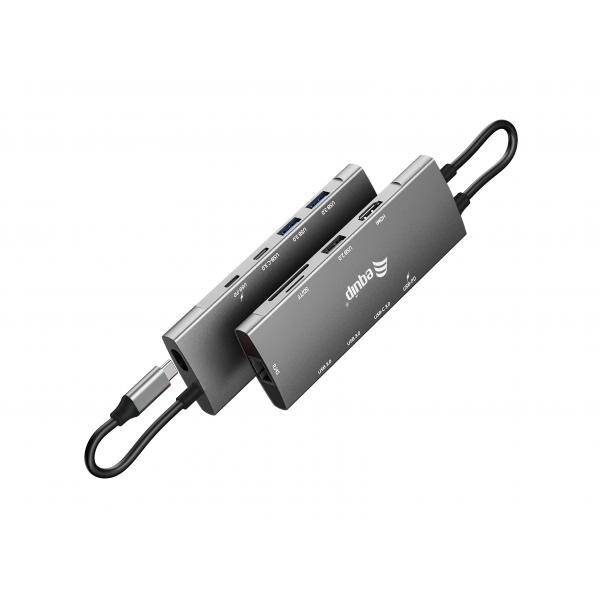Equip Dock USB-C->HDMI Gigabit LAN USB3.0.100WPD SD/TF 0.25m - Grau