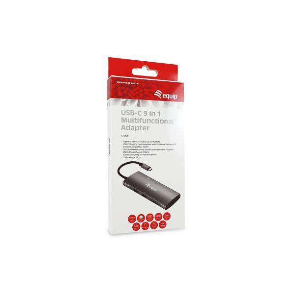 Equip Dock USB-C->HDMI Gigabit LAN USB3.0.100WPD SD/TF 0.25m - Grau